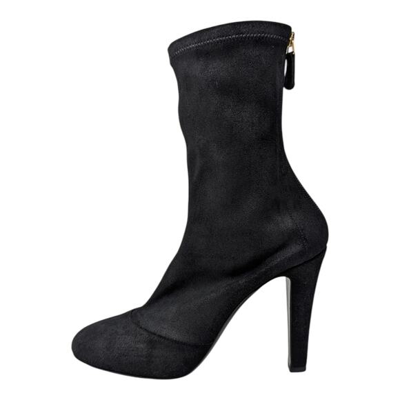 Chanel Stretch Suede High Heel Ankle Booties Black Interlocking CC Logo Gold 39 - Picture 1 of 10